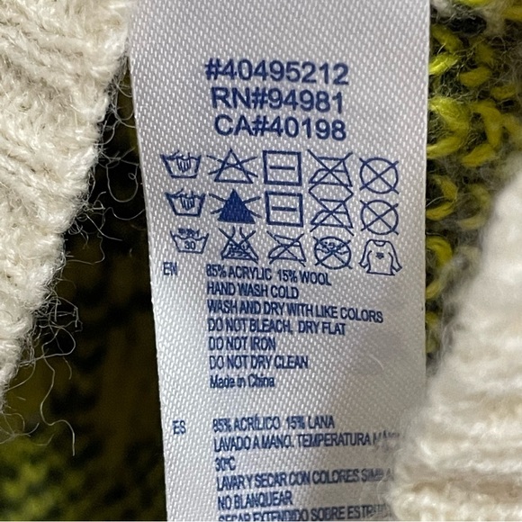 F21 Wool Knit Sweater Long Sleeve Aztec Stitching White Black Yellow Medium - Picture 5 of 10